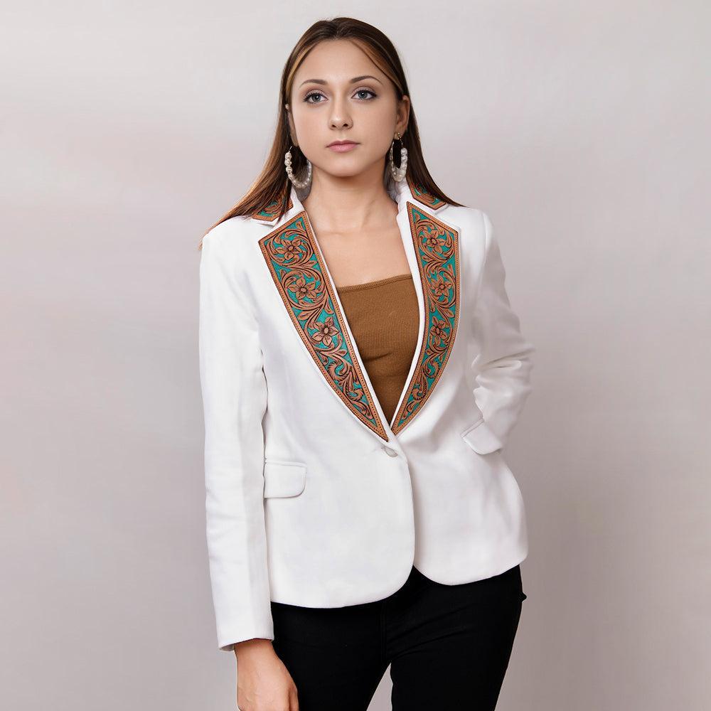 Genuine leather Hand tooled hand carved Women Blazer dress jacket