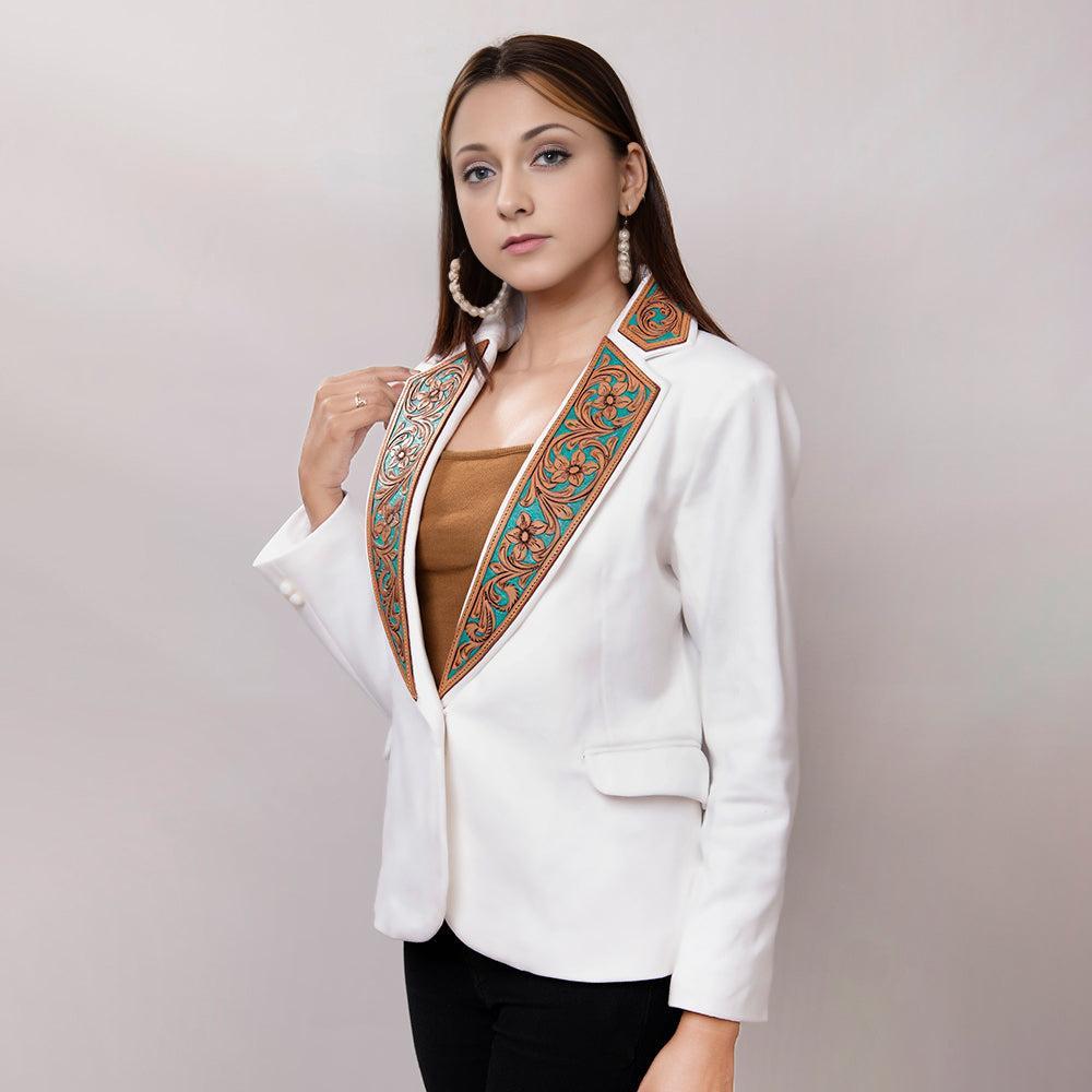 Genuine leather Hand tooled hand carved Women Blazer dress jacket