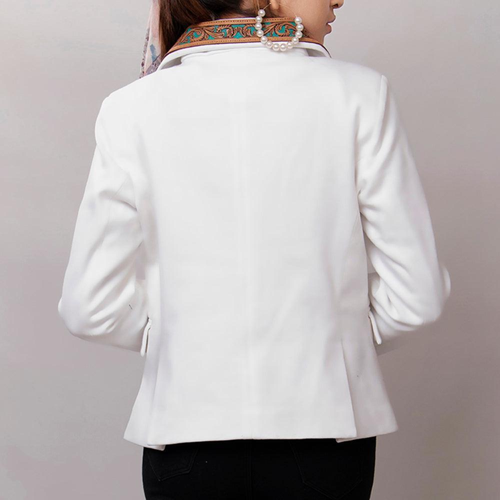 Genuine leather Hand tooled hand carved Women Blazer dress jacket