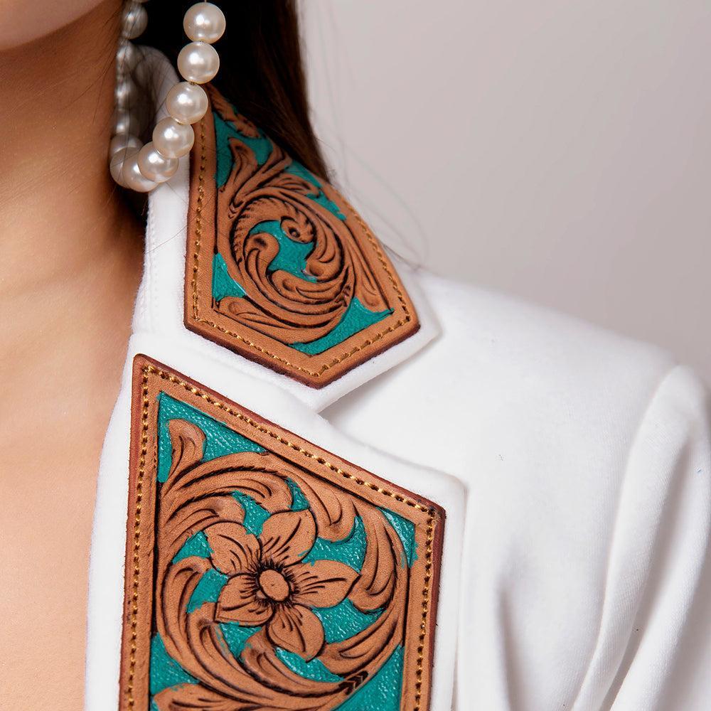Genuine leather Hand tooled hand carved Women Blazer dress jacket