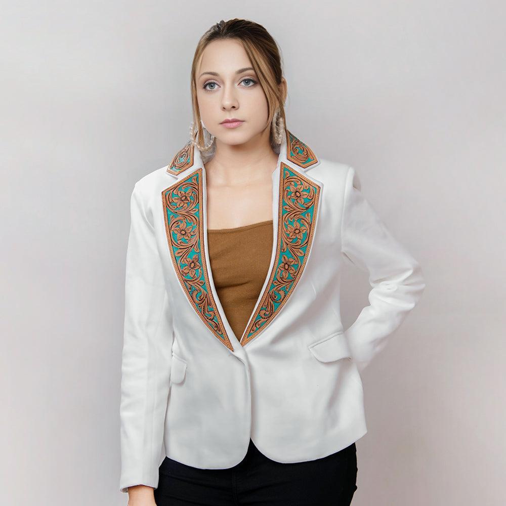 Genuine leather Hand tooled hand carved Women Blazer dress jacket