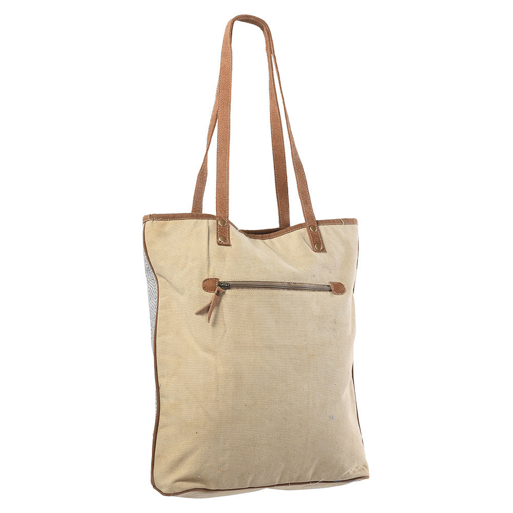 OHLAY Upcycled Wool Canvas Genuine Leather Tote