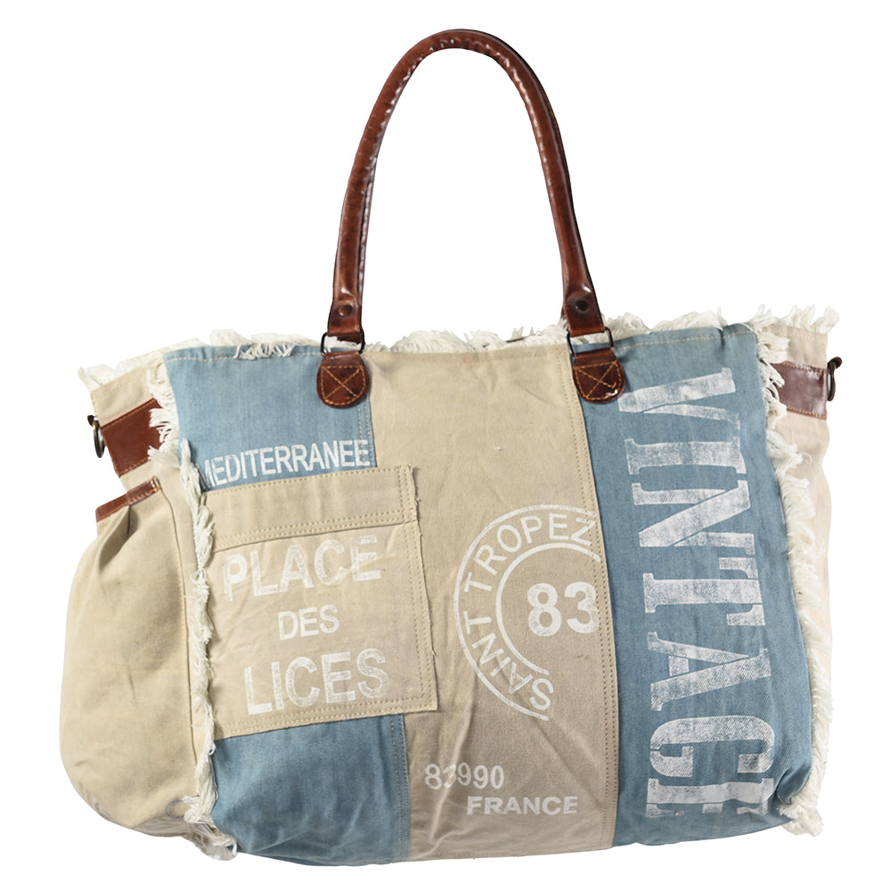 OHLAY Upcycled Canvas Genuine Leather Tote