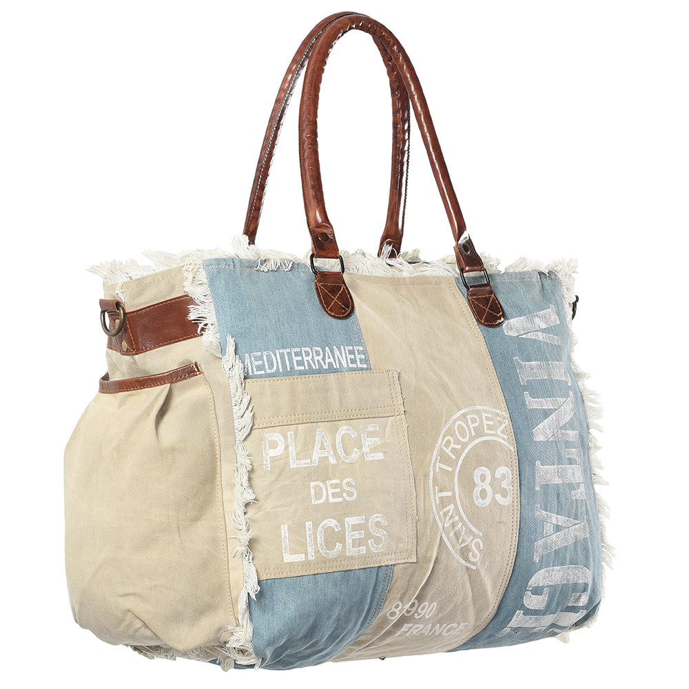 OHLAY Upcycled Canvas Genuine Leather Tote