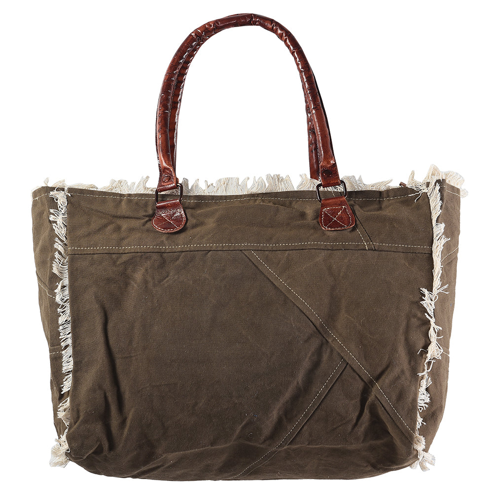 Ohlay Tote Upcycled Canvas Genuine Leather