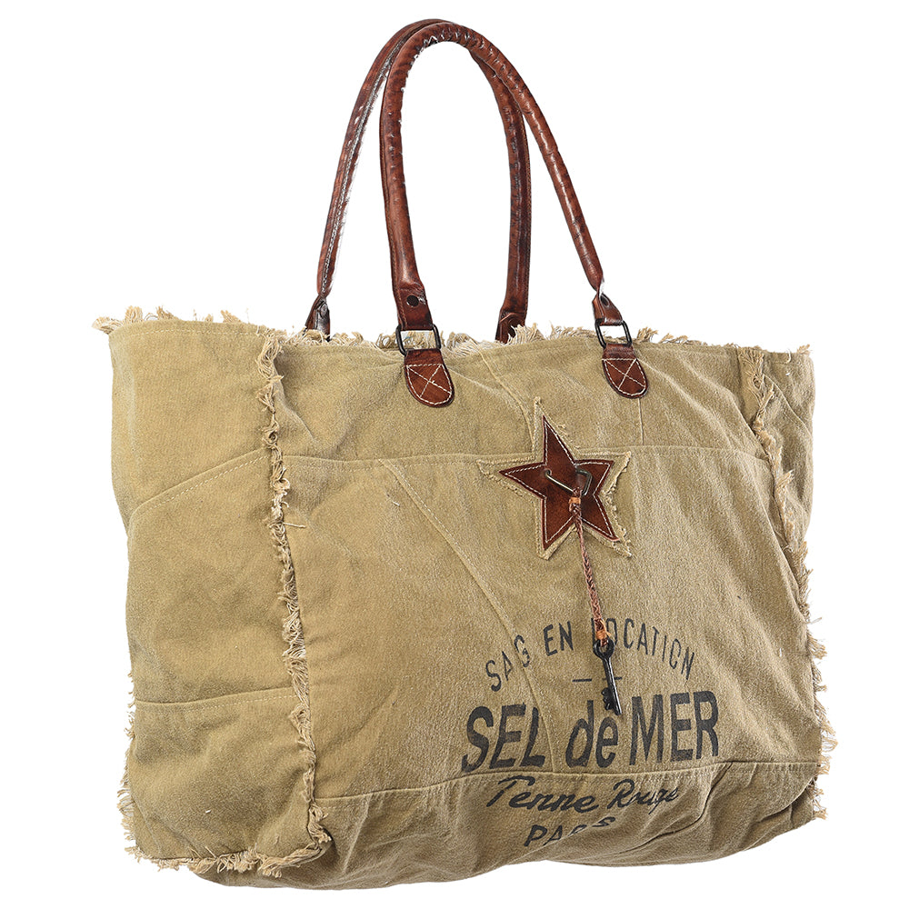 Ohlay Tote Upcycled Canvas Genuine Leather