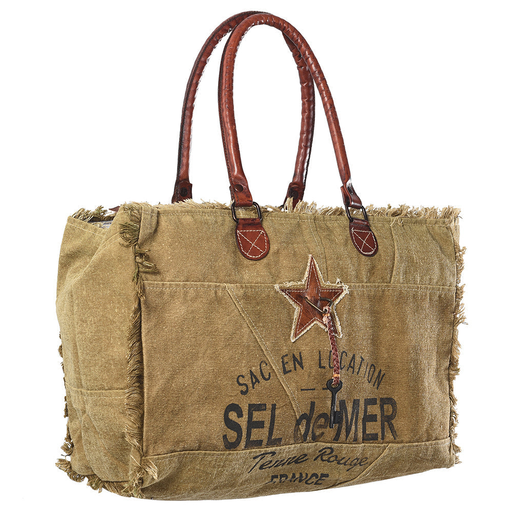 Ohlay Tote Upcycled Canvas Genuine Leather