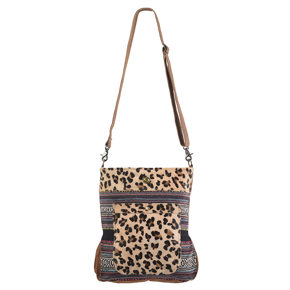 OHLAY Upcycled Wool Canvas Hair-On Genuine Leather Messenger Bag