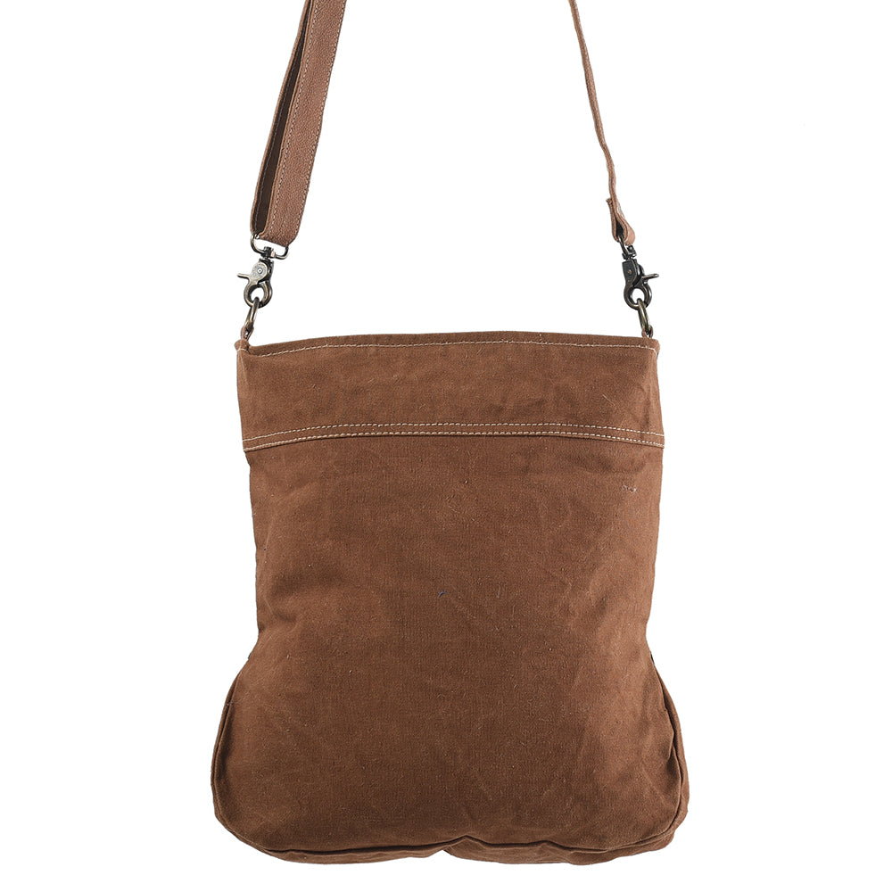 OHLAY Upcycled Wool Canvas Hair-On Genuine Leather Messenger Bag
