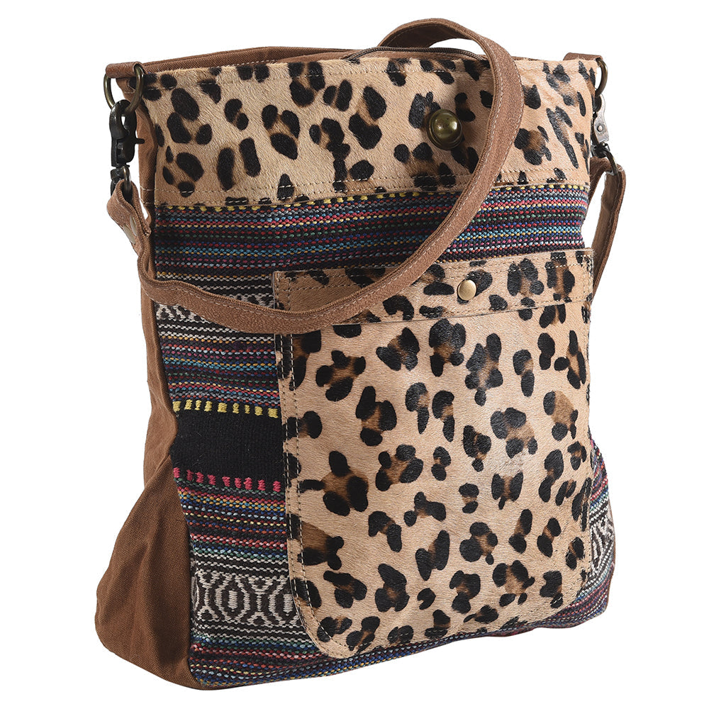 OHLAY Upcycled Wool Canvas Hair-On Genuine Leather Messenger Bag