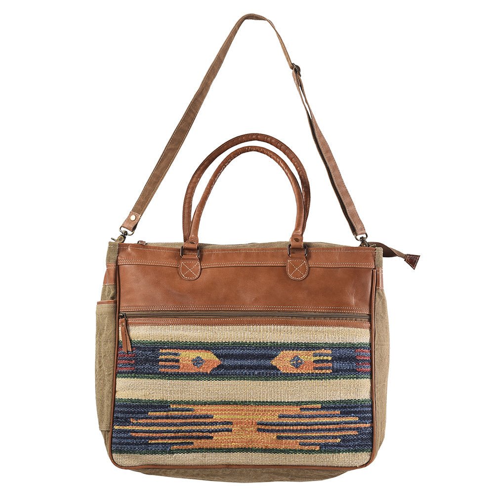 Upcycled Wool Canvas Tote With Genuine Leather Accent Western Style Handbag Everyday