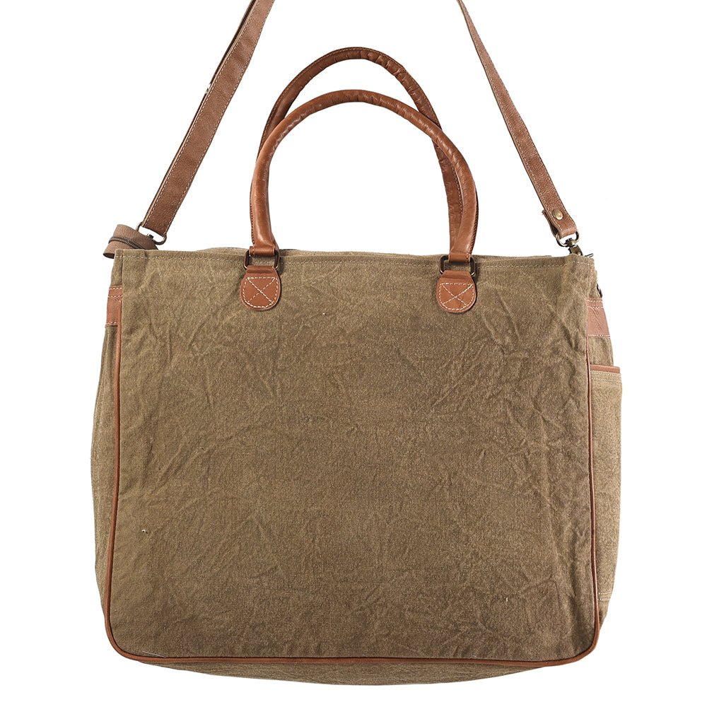Upcycled Wool Canvas Tote With Genuine Leather Accent Western Style Handbag Everyday