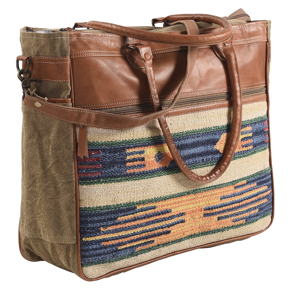 Upcycled Wool Canvas Tote With Genuine Leather Accent Western Style Handbag Everyday