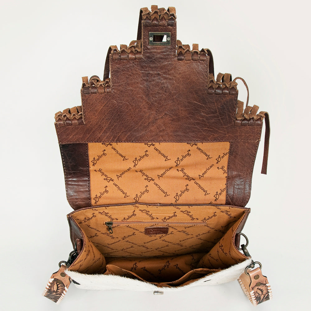 American Darling Hand-Tooled Hair-On Genuine Leather Messenger Bag