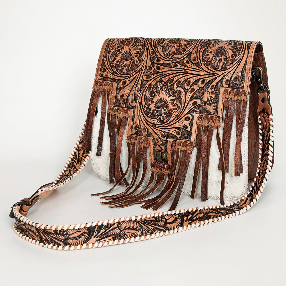 American Darling Hand-Tooled Hair-On Genuine Leather Messenger Bag