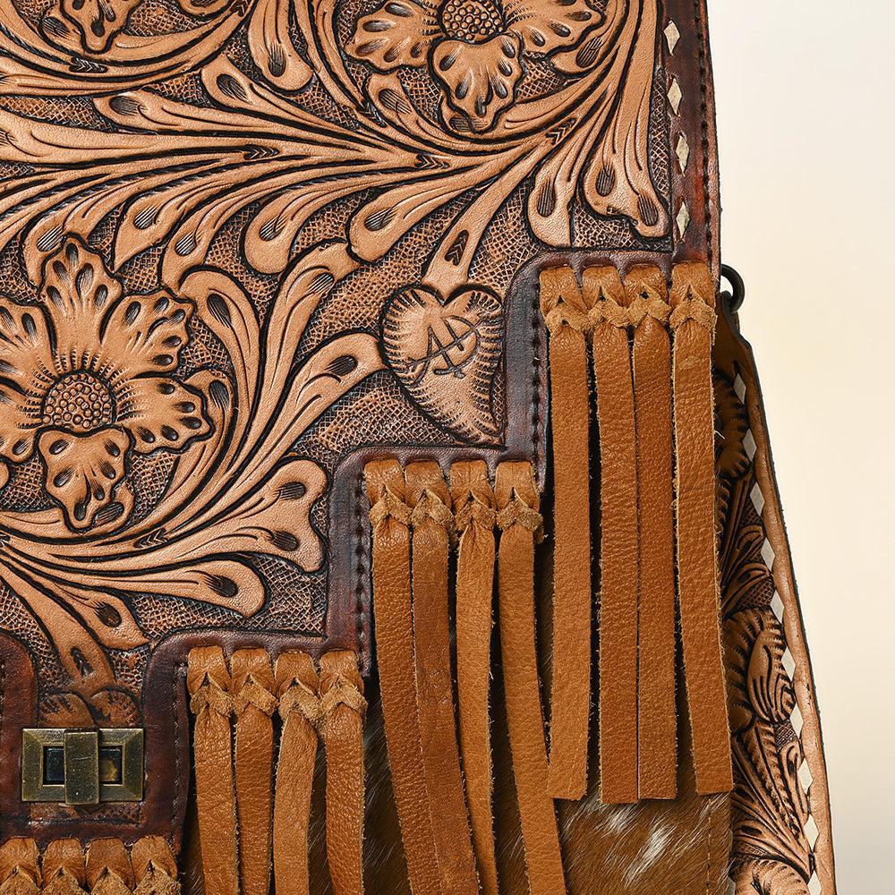 American Darling Hand-Tooled Leather Fringe Messenger Bag