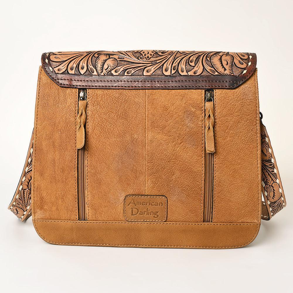 American Darling Hand-Tooled Leather Fringe Messenger Bag