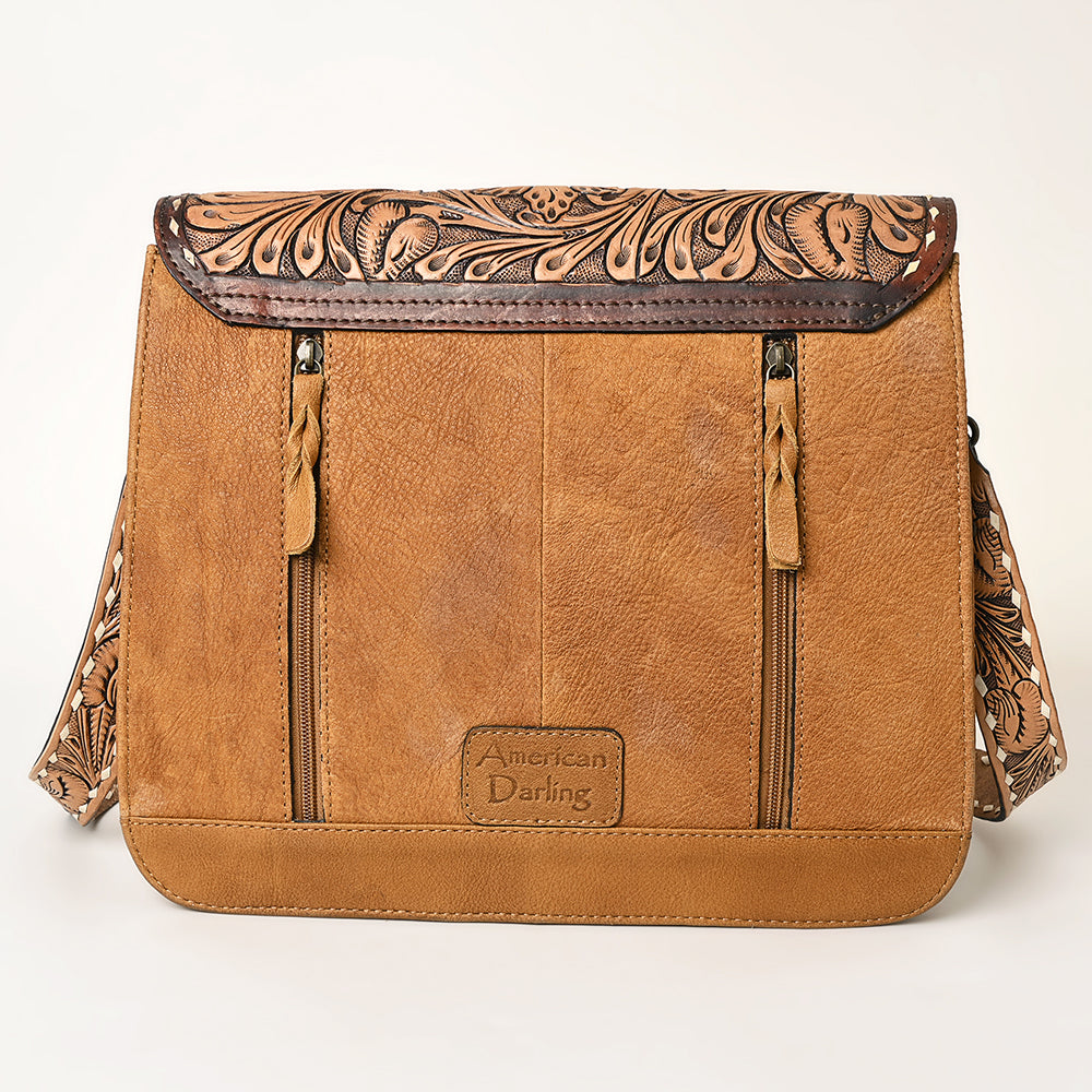 American Darling Hand-Tooled Genuine Leather Messenger Bag