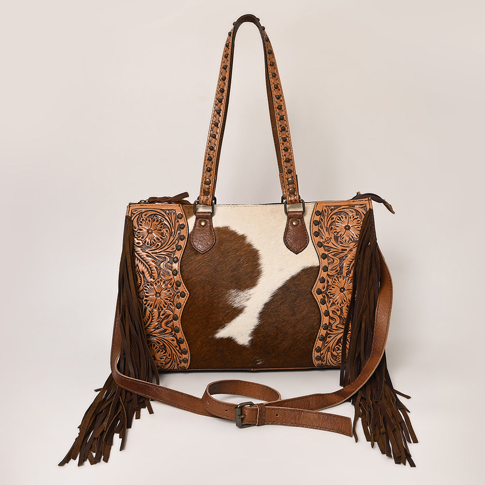 American Darling Hand-Tooled Hair-On Genuine Leather Tote