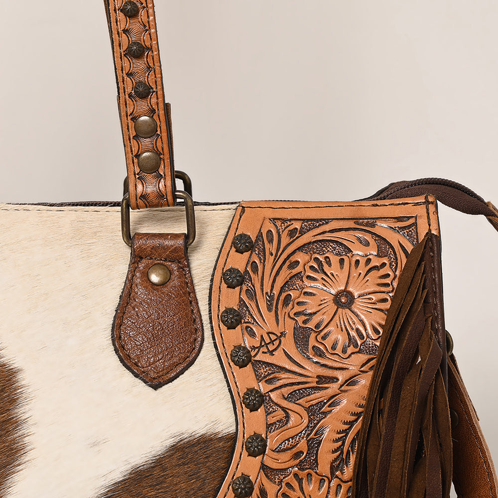 American Darling Hand-Tooled Hair-On Genuine Leather Tote