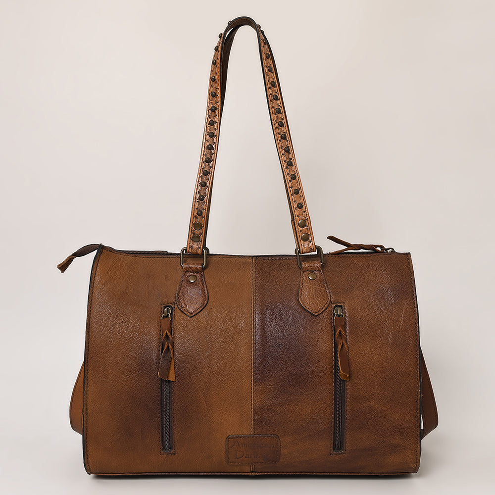 American Darling Hand-Tooled Hair-On Genuine Leather Tote