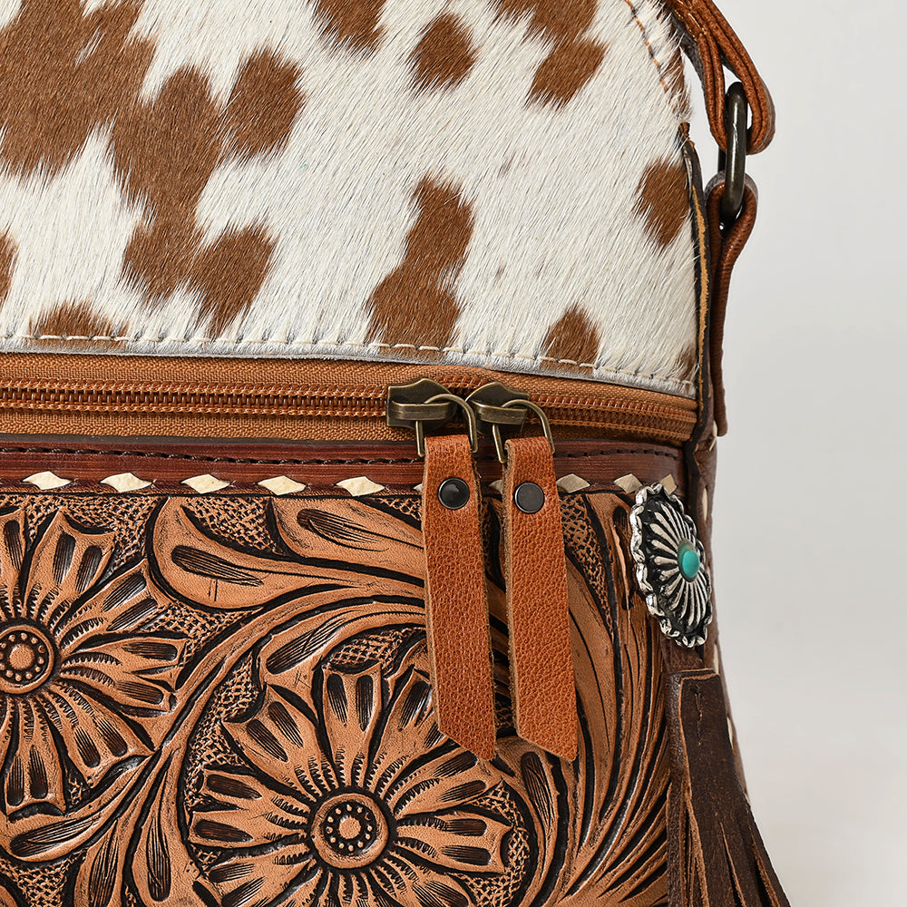 American Darling Crossbody Hand Tooled Hair-On Genuine Leather