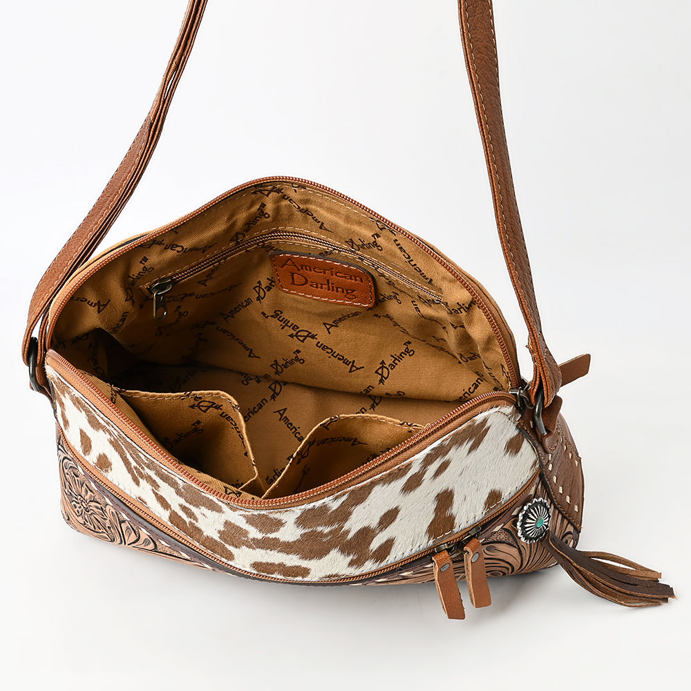 American Darling Hand-Tooled Hair-On Genuine Leather Crossbody Bag