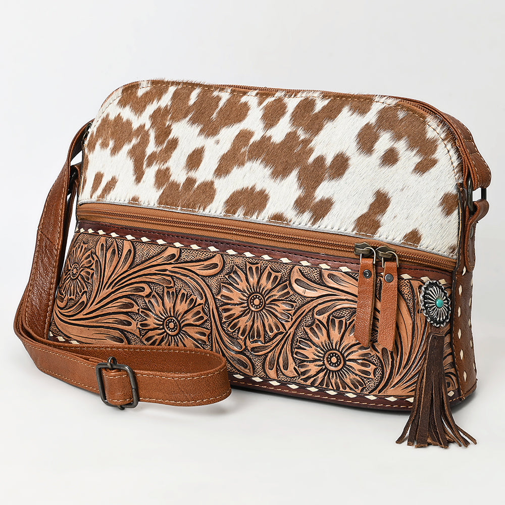American Darling Hand-Tooled Hair-On Genuine Leather Crossbody Bag