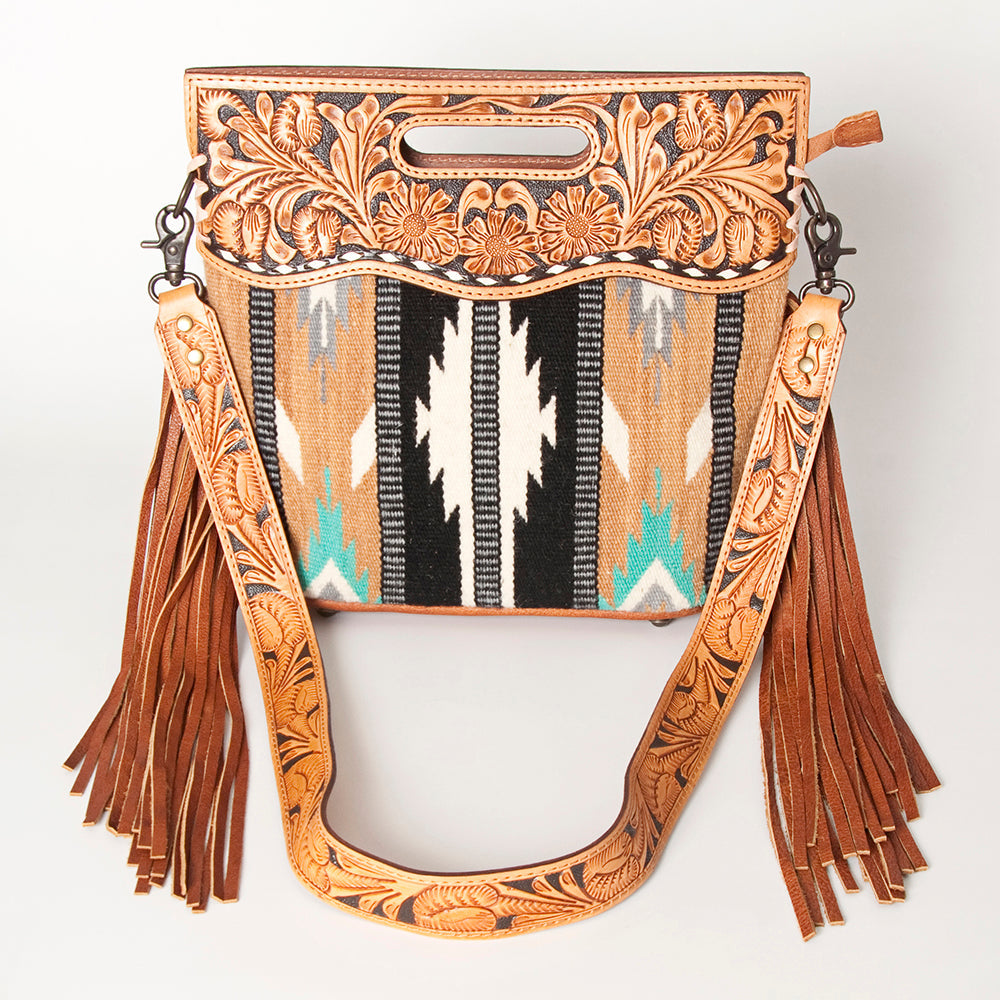 American Darling Clutch Hand Tooled Saddle Blanket Fabric Genuine Leather Western Women Bag Handbag Purse | Purses for Cute