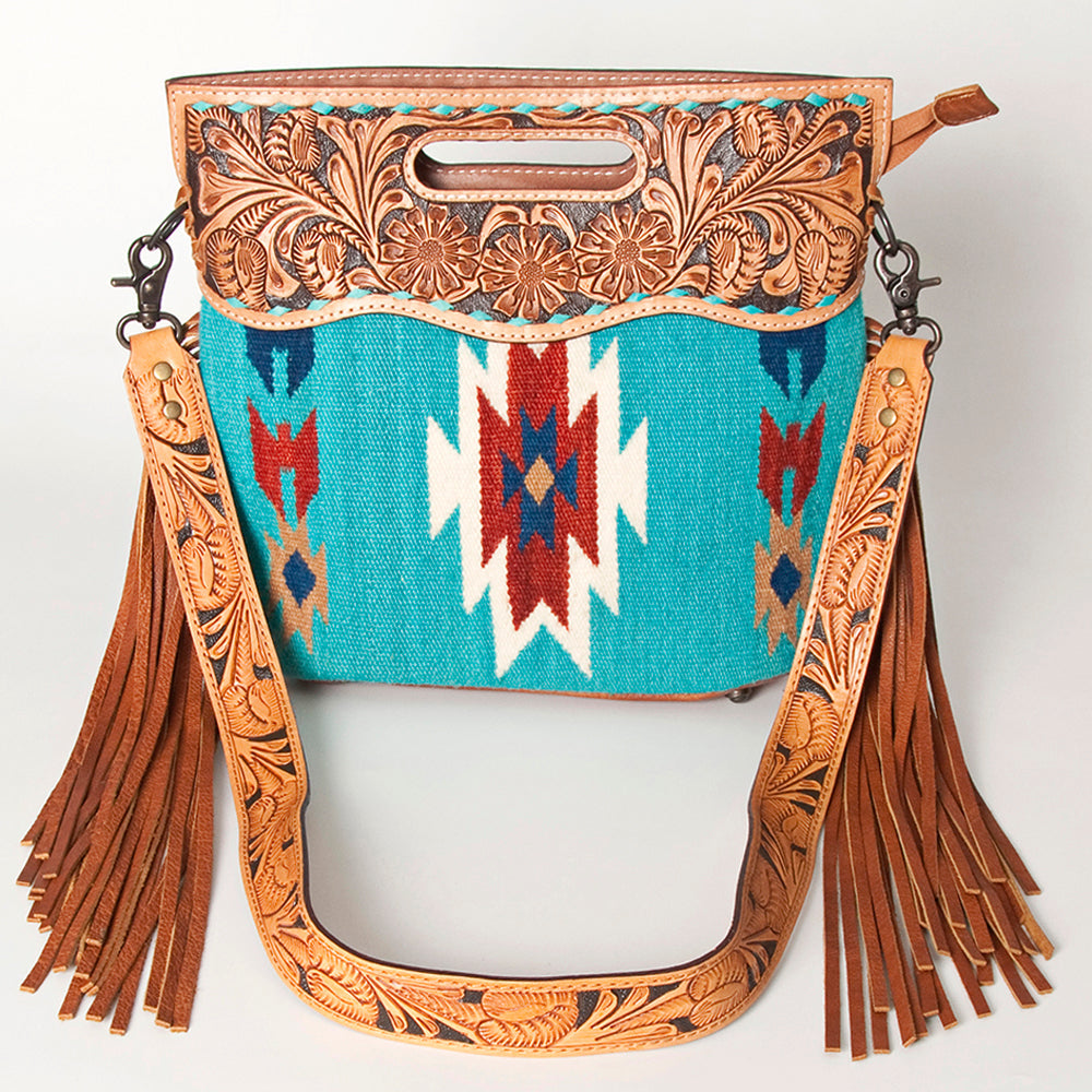 American Darling Clutch Hand Tooled Saddle Blanket Fabric Genuine Leather Western Women Bag Handbag Purse | Purses for Cute