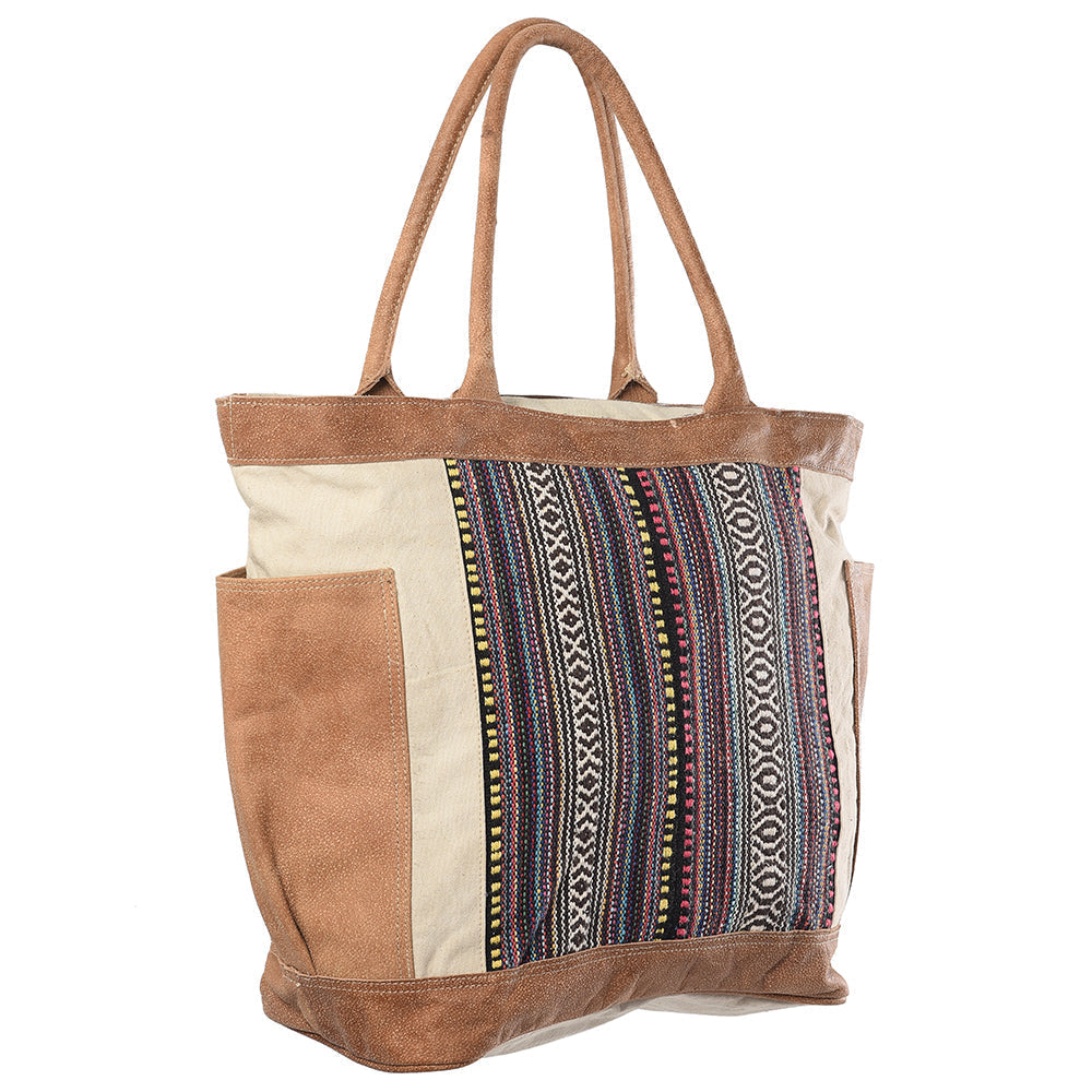 Ohlay Tote Upcycled Wool Upcycled Canvas Genuine Leather