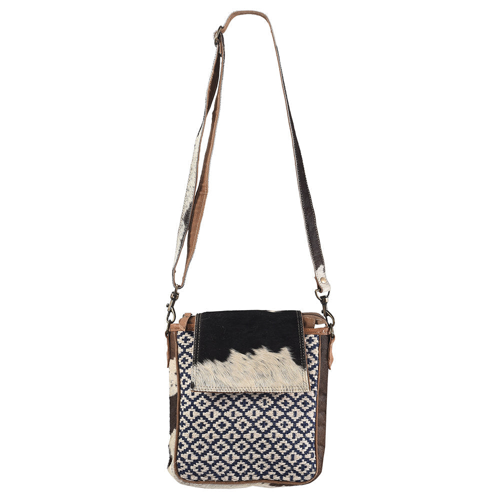 OHLAY Upcycled Wool Canvas Hair-On Genuine Leather Messenger Bag