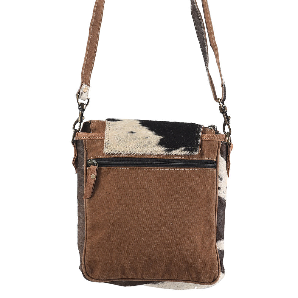 OHLAY Upcycled Wool Canvas Hair-On Genuine Leather Messenger Bag