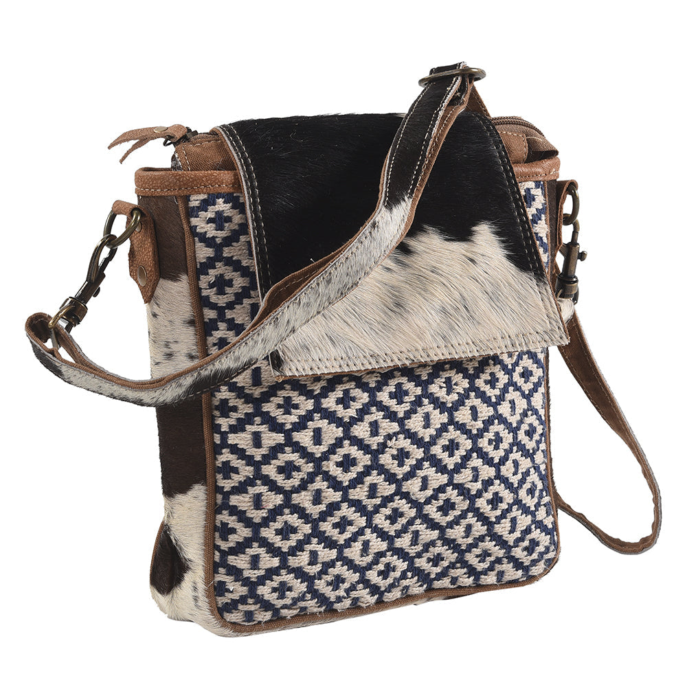 OHLAY Upcycled Wool Canvas Hair-On Genuine Leather Messenger Bag