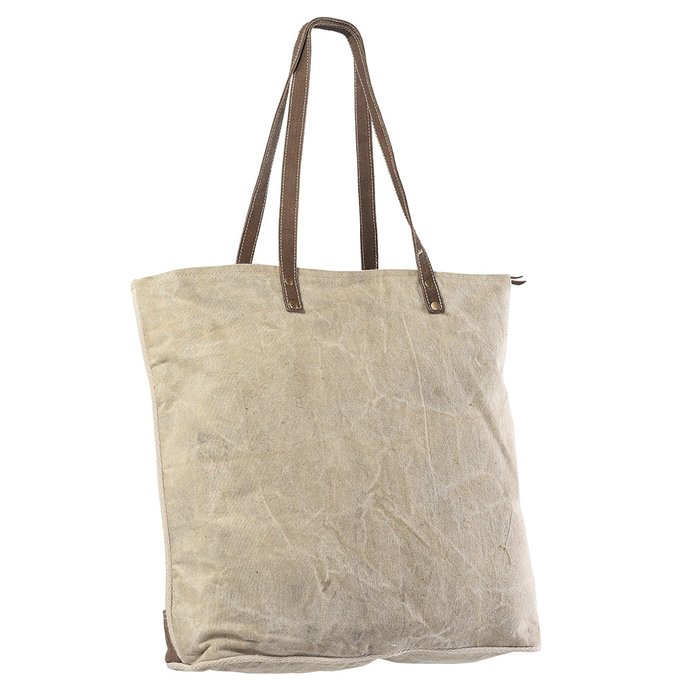 OHLAY Upcycled Canvas Genuine Leather Tote