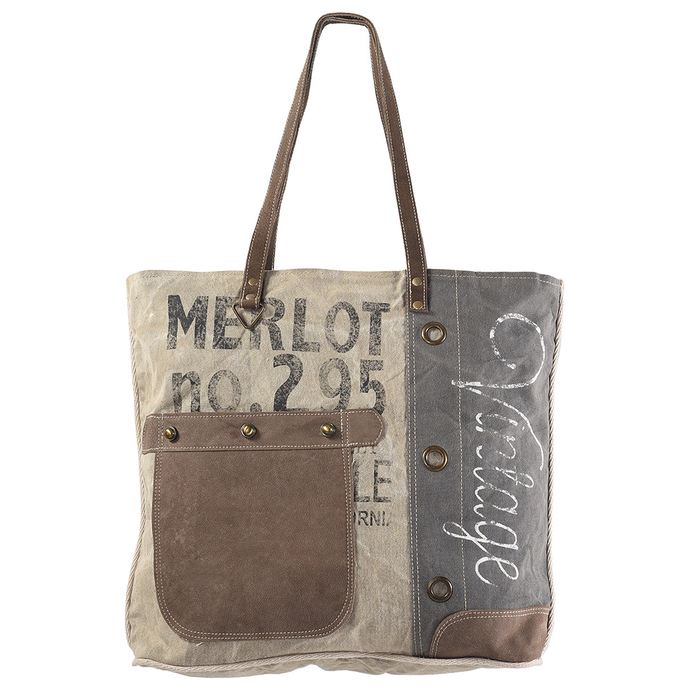 OHLAY Upcycled Canvas Genuine Leather Tote