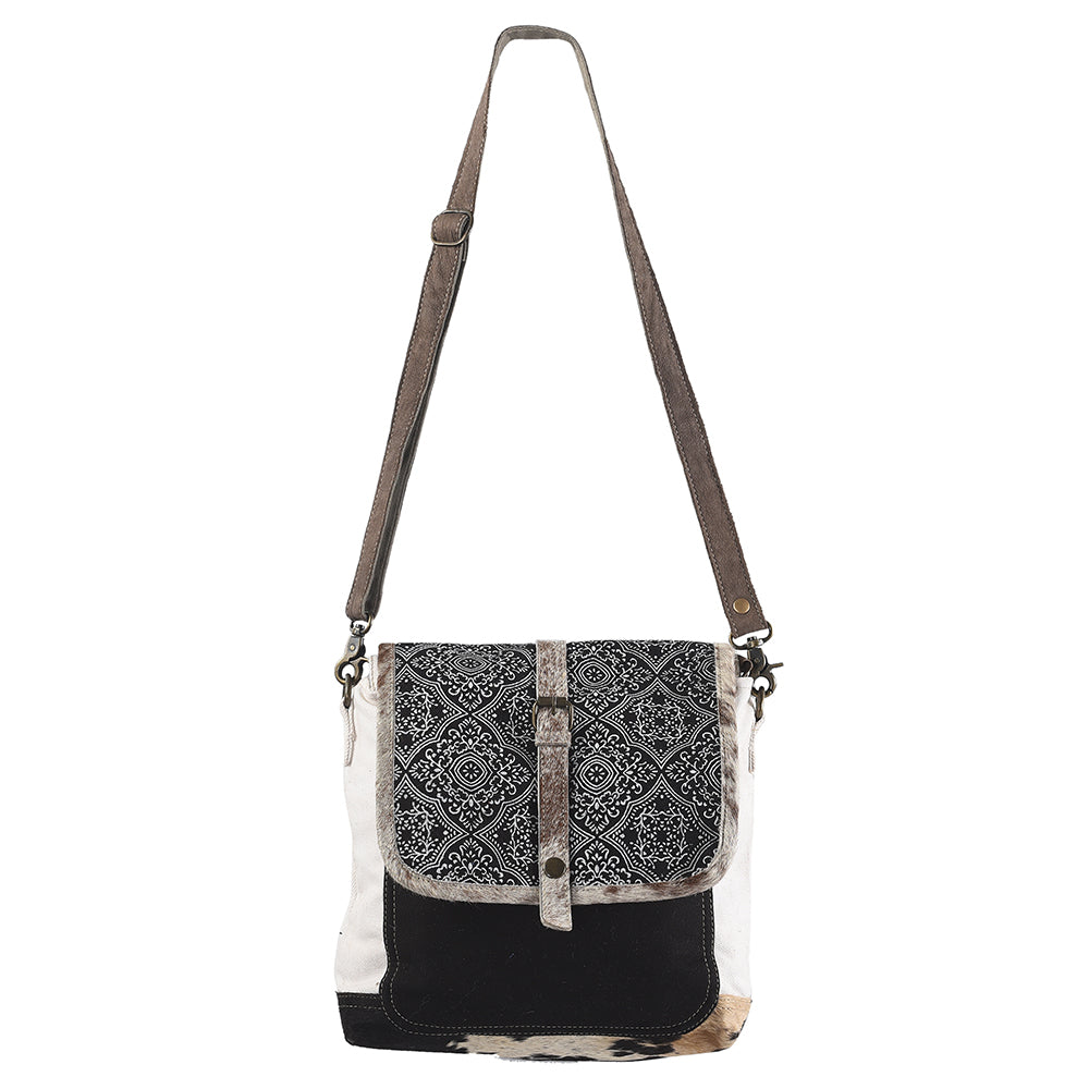 OHLAY Upcycled Canvas Hair-On Genuine Leather Messenger Bag