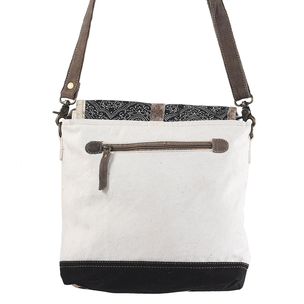 OHLAY Upcycled Canvas Hair-On Genuine Leather Messenger Bag