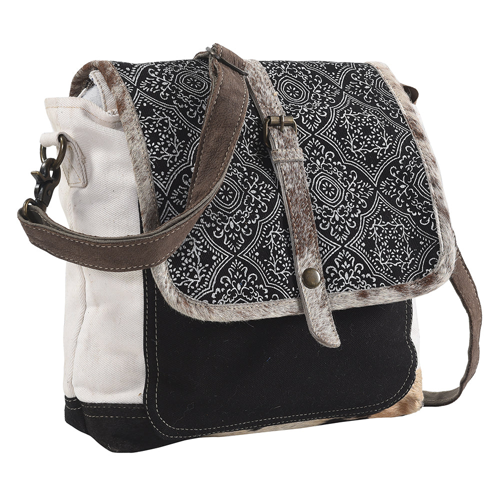 OHLAY Upcycled Canvas Hair-On Genuine Leather Messenger Bag