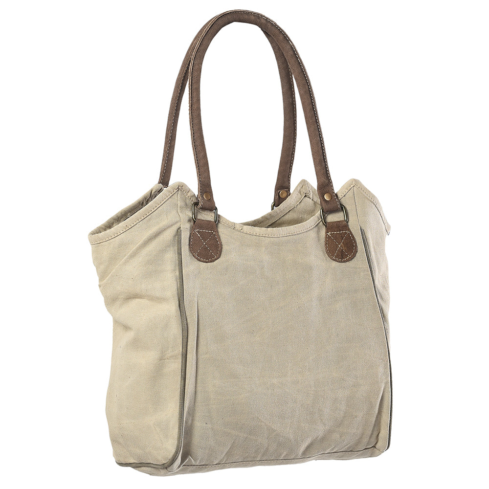 Ohlay Tote Upcycled Wool Upcycled Canvas Genuine Leather