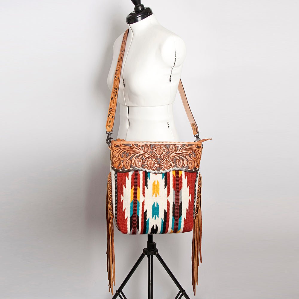 American Darling Signature Crossbody Hand Tooled Saddle Blanket Genuine Leather