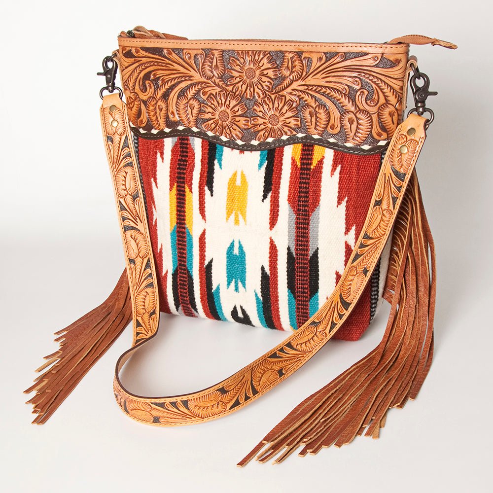 American Darling Signature Crossbody Hand Tooled Saddle Blanket Genuine Leather
