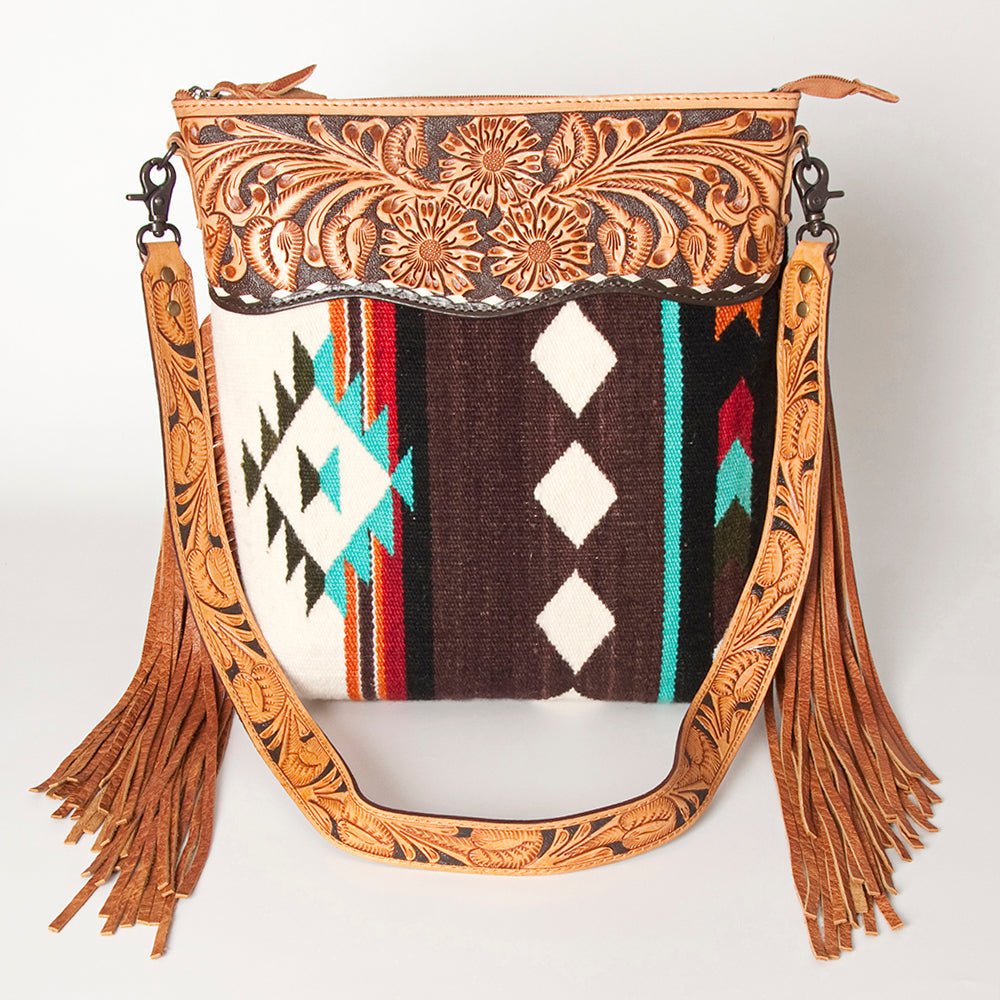 American Darling Signature Crossbody Hand Tooled Saddle Blanket Genuine Leather