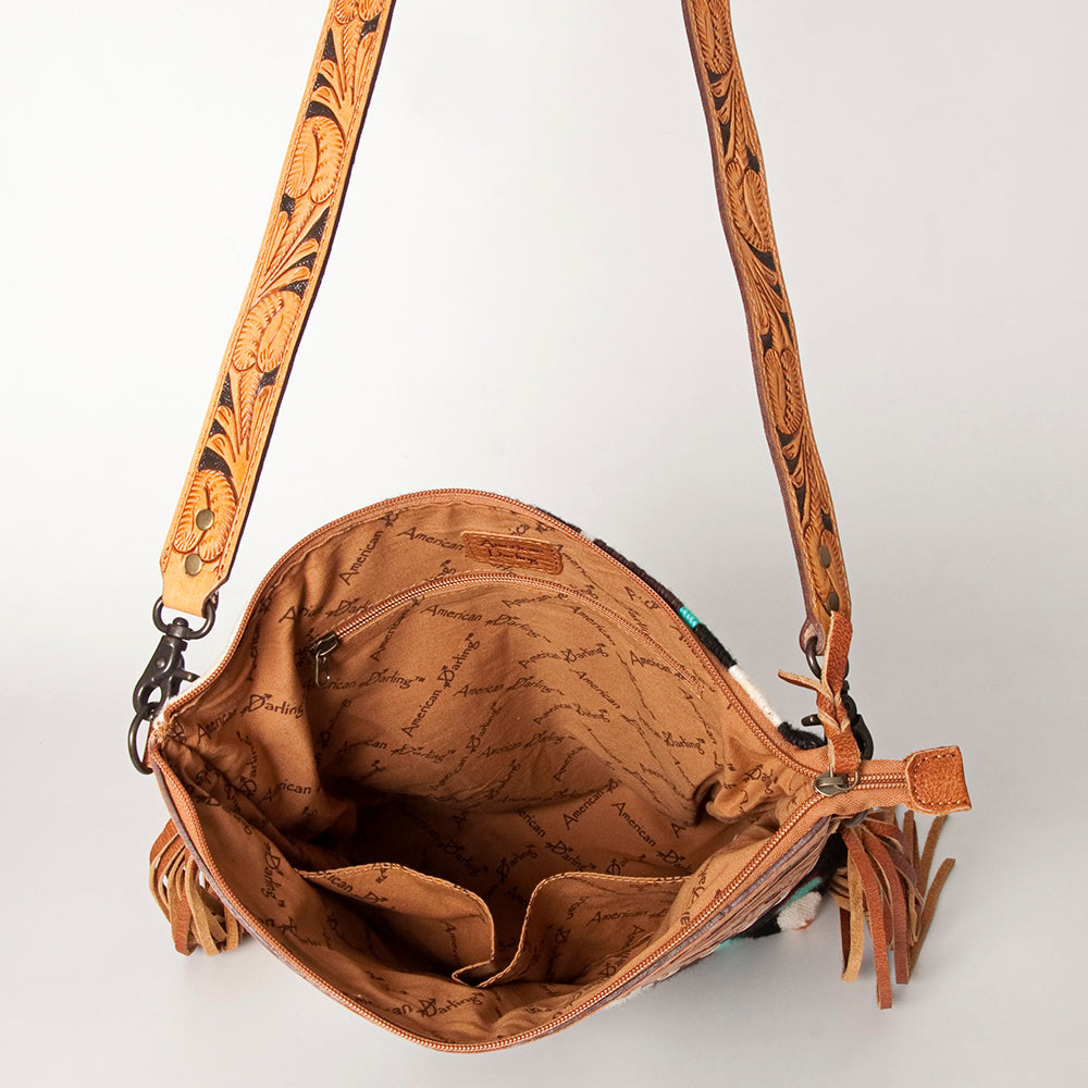 American Darling Signature Crossbody Hand Tooled Saddle Blanket Genuine Leather