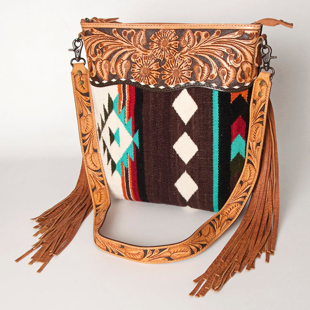 American Darling Signature Crossbody Hand Tooled Saddle Blanket Genuine Leather