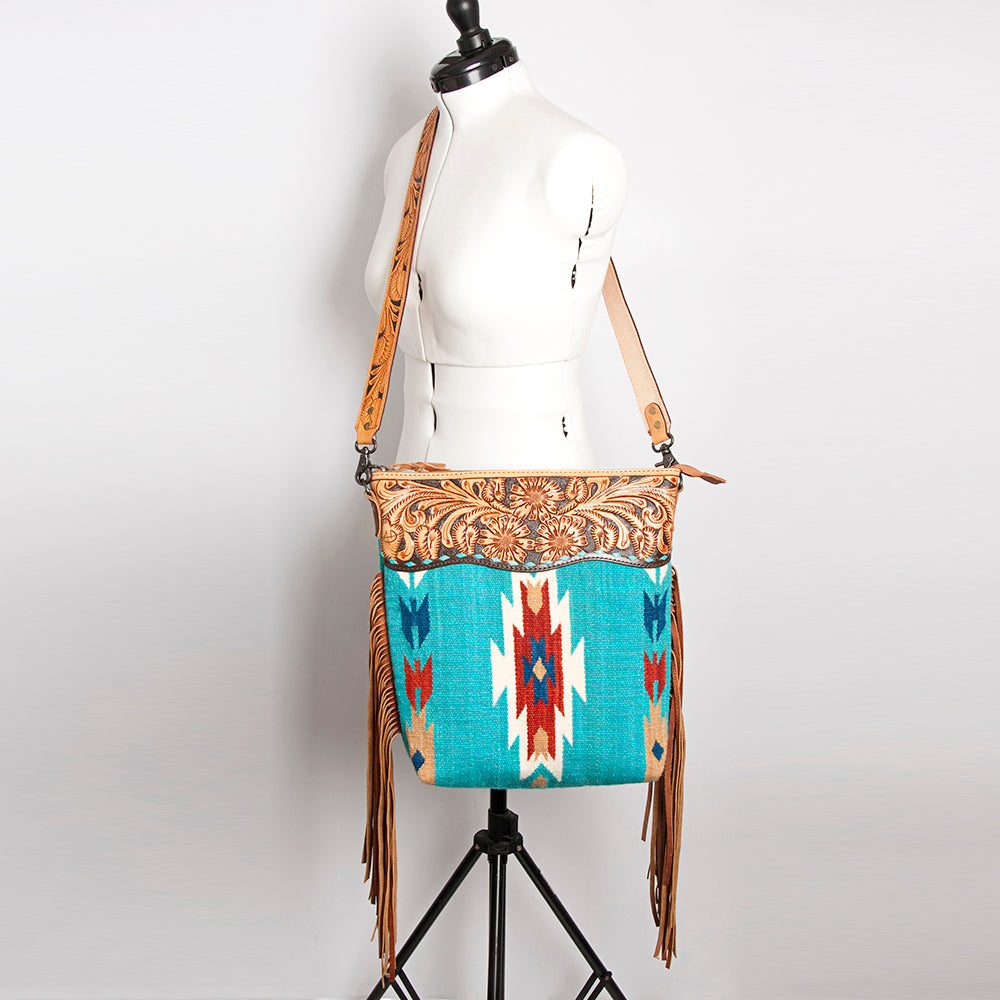 American Darling Signature Crossbody Hand Tooled Saddle Blanket Genuine Leather