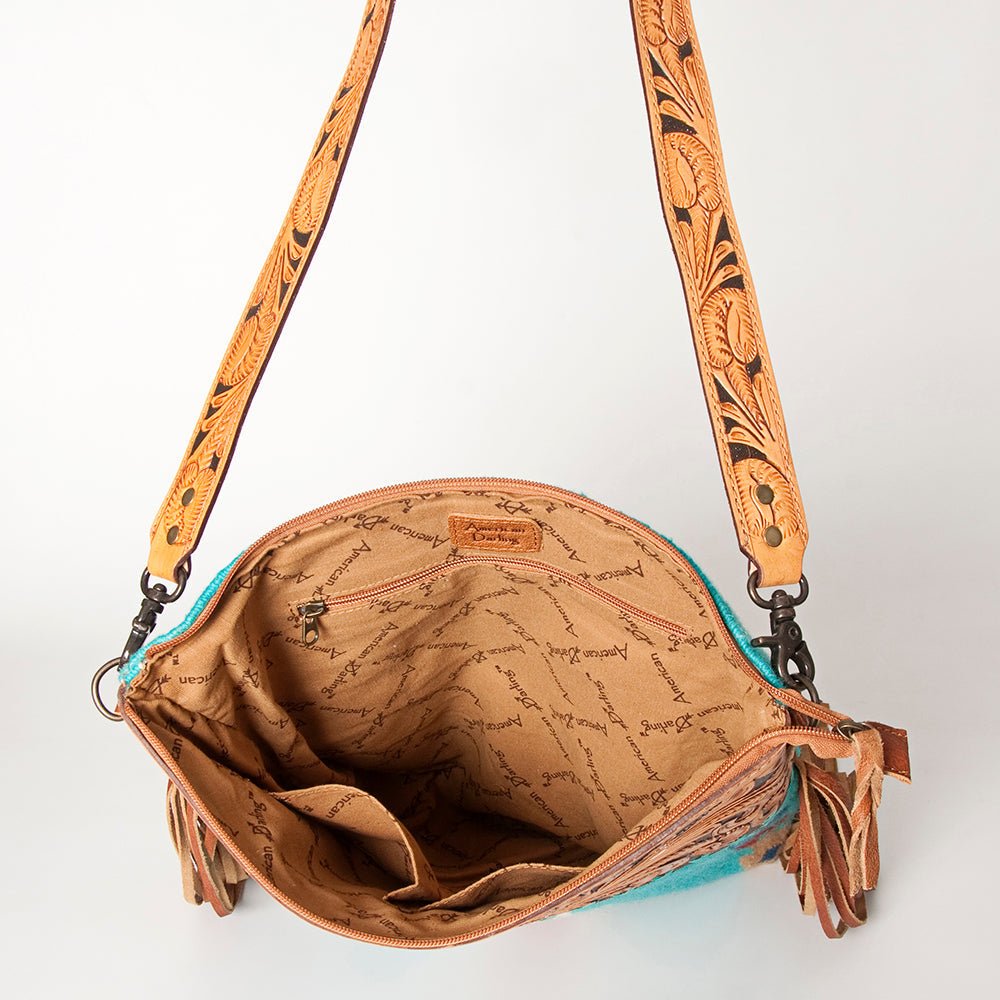 American Darling Signature Crossbody Hand Tooled Saddle Blanket Genuine Leather
