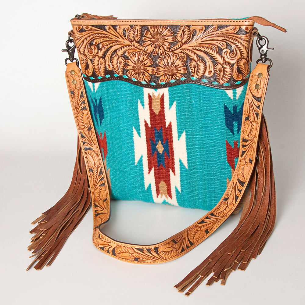 American Darling Signature Crossbody Hand Tooled Saddle Blanket Genuine Leather
