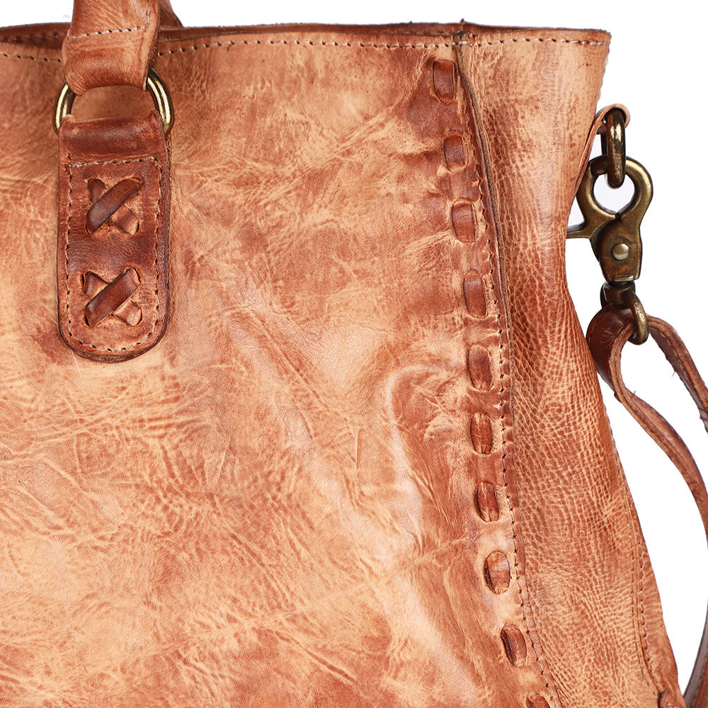 Never Mind Tote Vintage Handmade Genuine Cowhide Leather