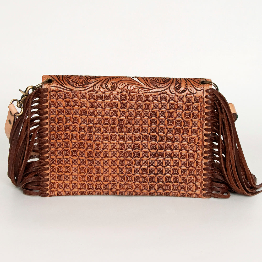 American Darling Leather Envelope for Women - Hand Tooled Floral Carved Genuine Leather Crossbody with Fringes & YKK Zipper